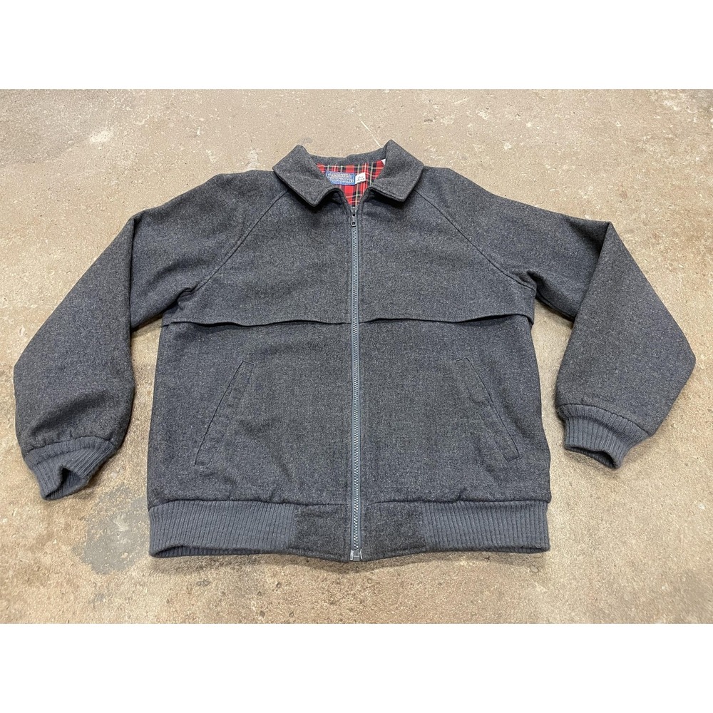 Vintage Pendleton Jacket Mens Small Gray Wool Bomber Plaid Lined Zip 70s